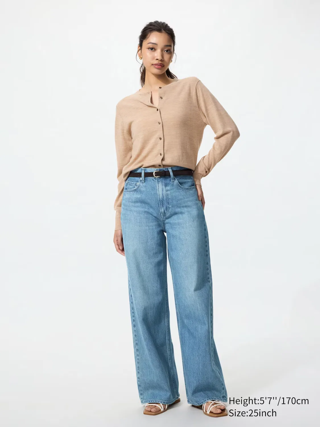 Джинсы Uniqlo, с высокой посадкой и широкой талией, синие