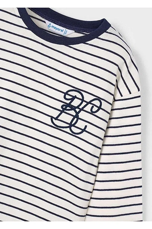 Детская футболка с длинным рукавом в полоску Mayoral, Navy Blue — фото 4