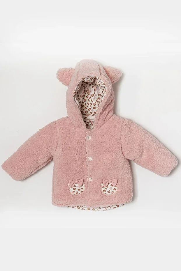 Детское пальто для девочек с капюшоном Leopard Patterned Soft Coat Andywawa, Pink — фото 4