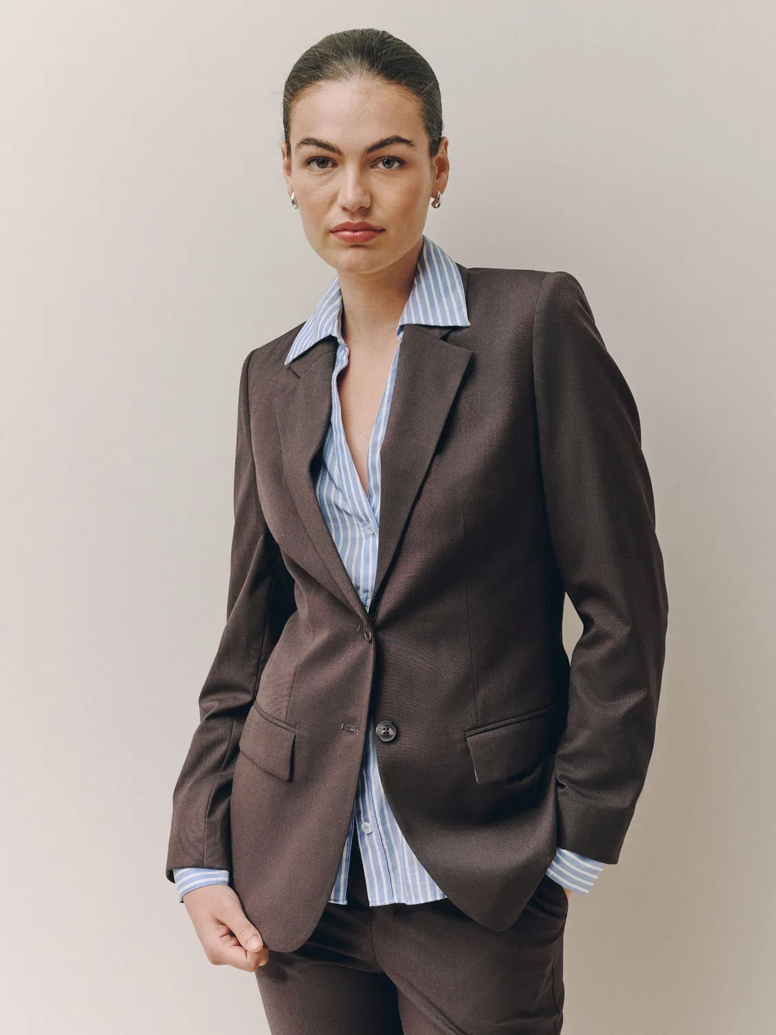 Блейзер приталенный однобортный Tailored Single Breasted Blazer Next, шоколадно-коричневый — фото 4