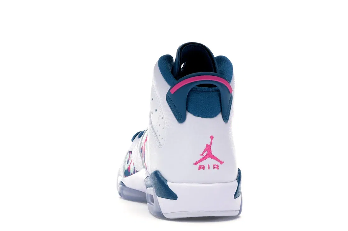 Детские кроссовки Lifestyle с принтом Jordan 6 Retro, White/Laser Fuchsia-Green Abyss — фото 4
