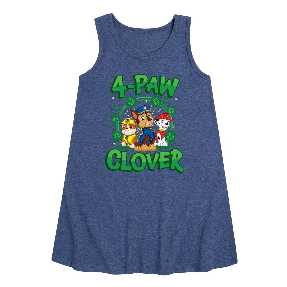 Детское платье-трапеция без рукавов с принтом 4 PAW Clover Nickelodeon, Heather Navy