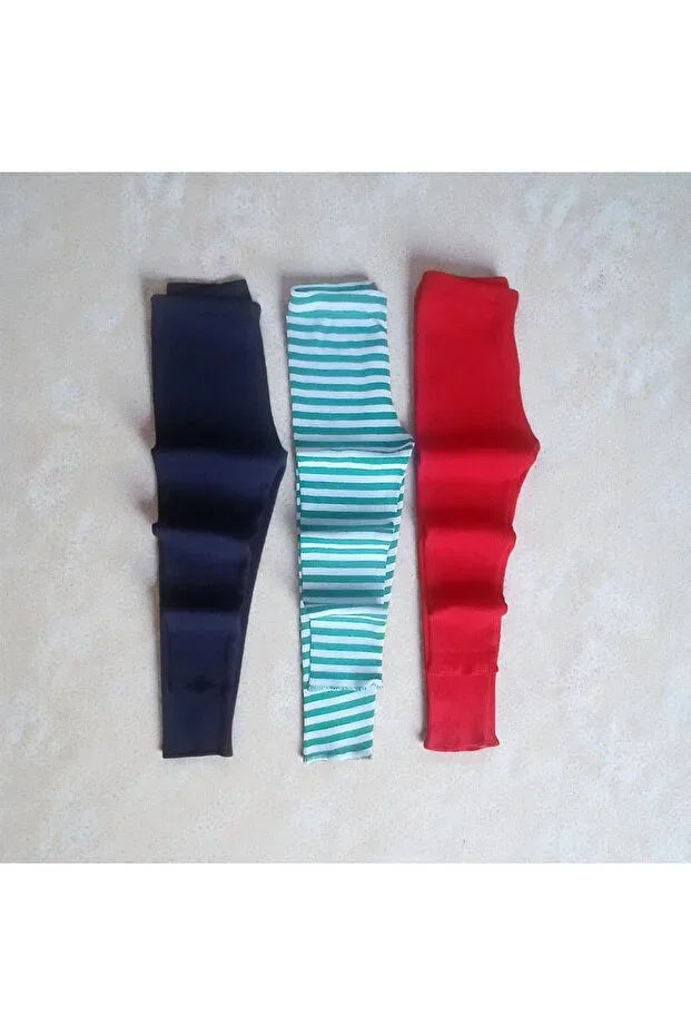 Детские леггинсы для девочек утепленные Комплект 3 шт Fun Kids Colthinig, Navy Blue-Red-Green-White-Striped — фото 3