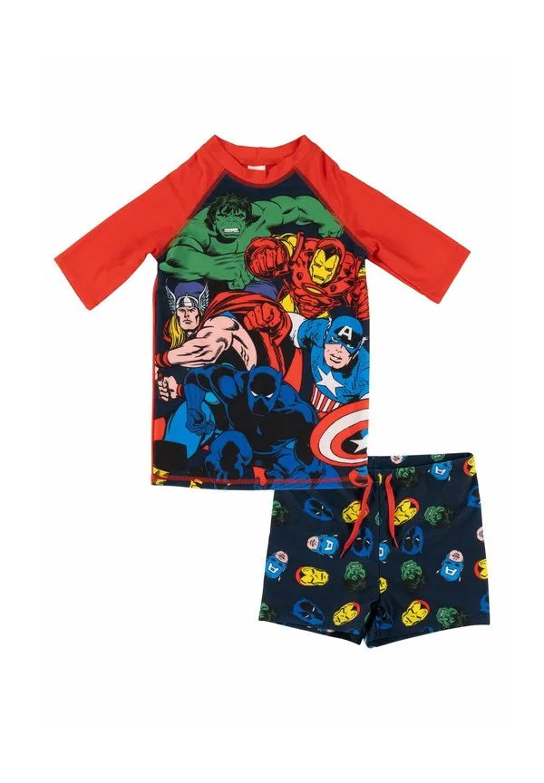Marvel the avengers schwimmset uvschutz 30 badeanzug badeset рубашка и купальник zweiteiler Avengers, Blau/Rot