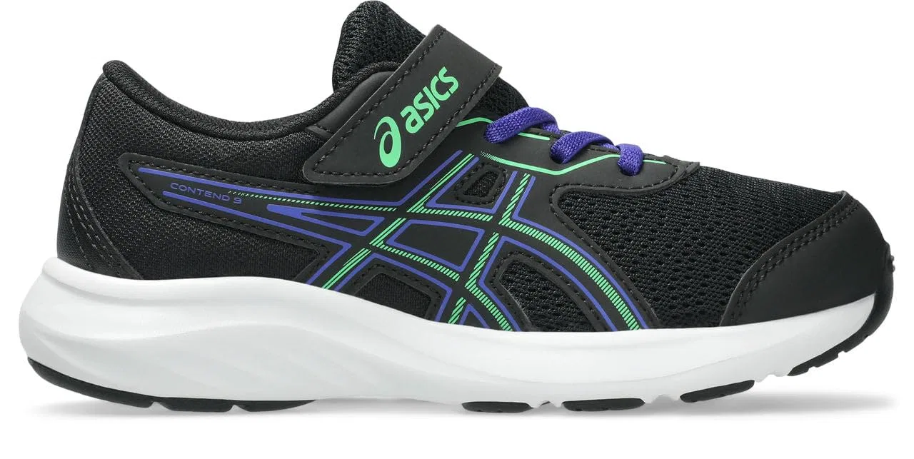 Детские кроссовки для мальчиков с закрытием на липучке Contend 9 Ps ASICS, Black Vital Green
