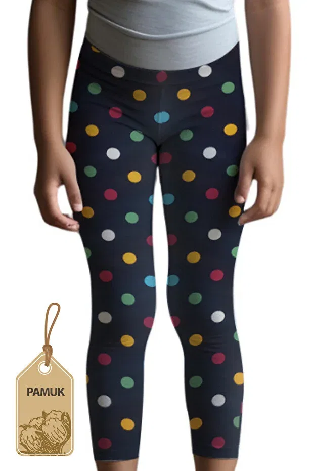 Детские леггинсы для девочек с принтом Mk Mukko Kids, Black Polka Dot — фото 3