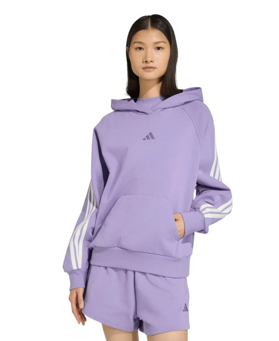 Женский худи свободного кроя с капюшоном и тремя полосами adidas, Magic Lilac / Off White