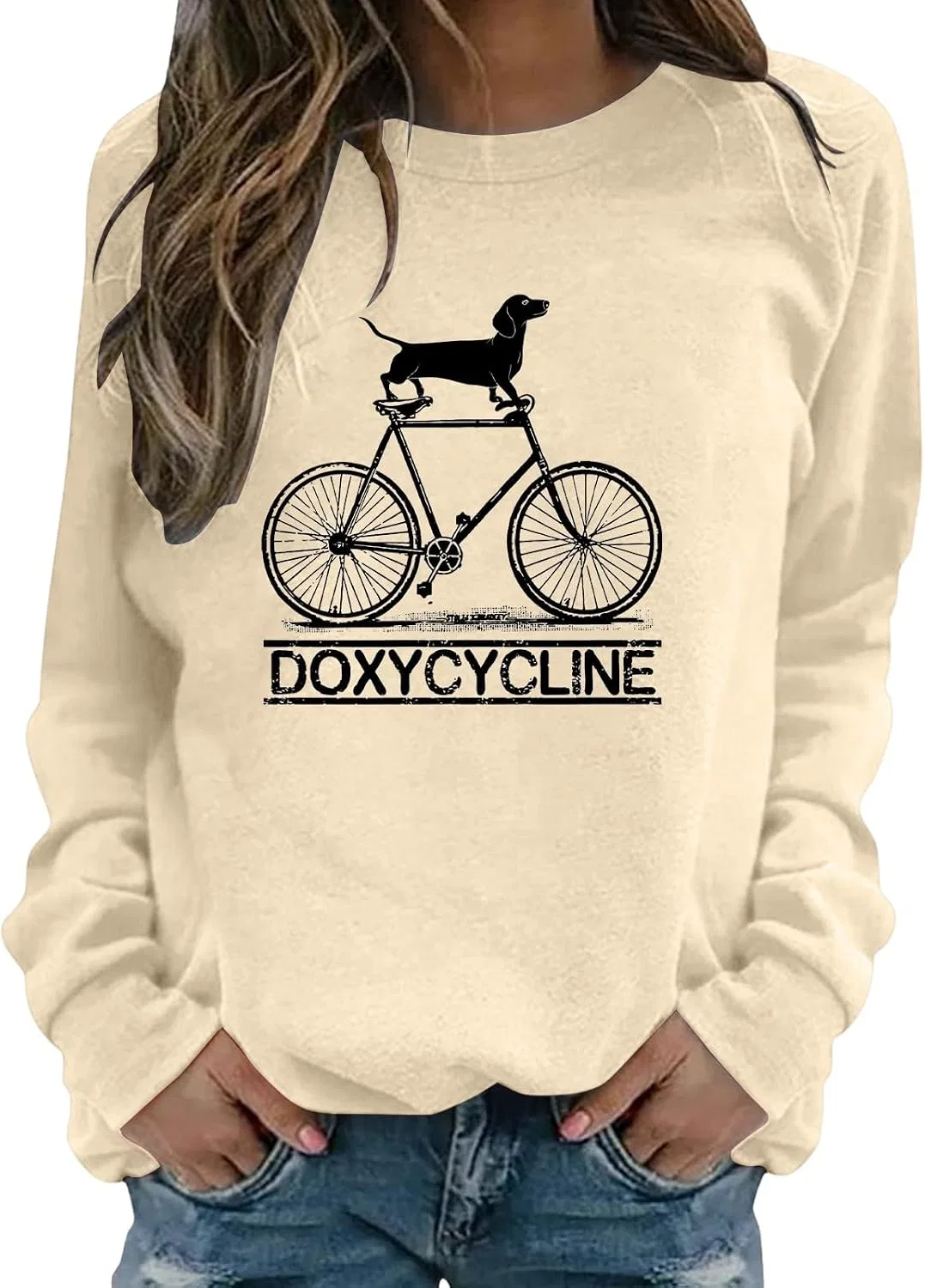 Женский свитшот с принтом Doxycycline Dachshund, бежевый