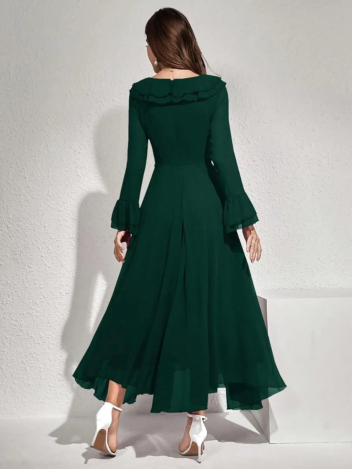 Женское длинное платье A-силуэта с длинным рукавом Generic, Dark Green — фото 2