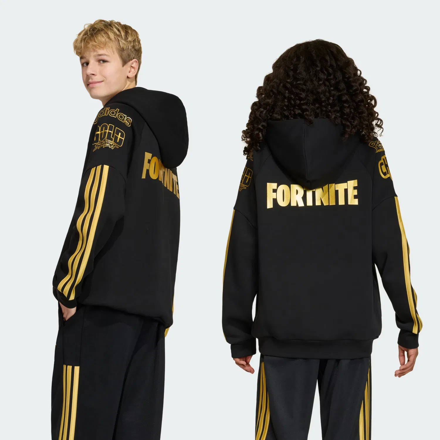 Детское худи свободного кроя adidas x Fortnite Adidas Sportswear, черный/золотой металлик — фото 2