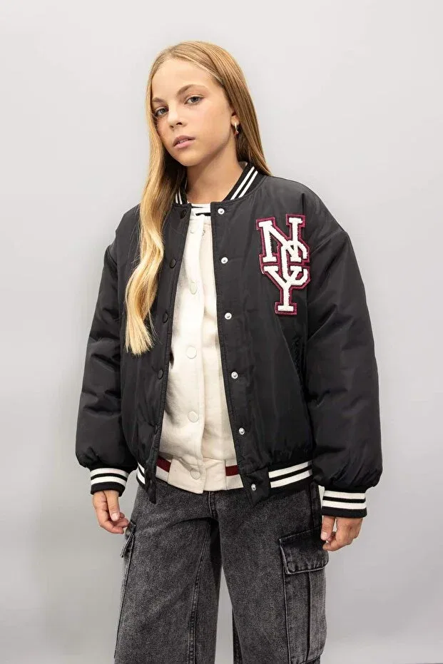 Детское пальто для девочек водонепроницаемое Bomber jackets Defacto, Black Bk27 — фото 3