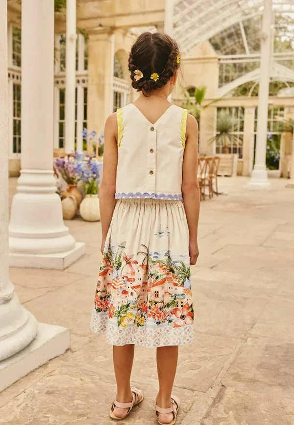 Комплект из топа и юбки с принтом Regular fit - top and skirt set - a-line skirt Next, cream blue holiday scene, голубой — фото 2