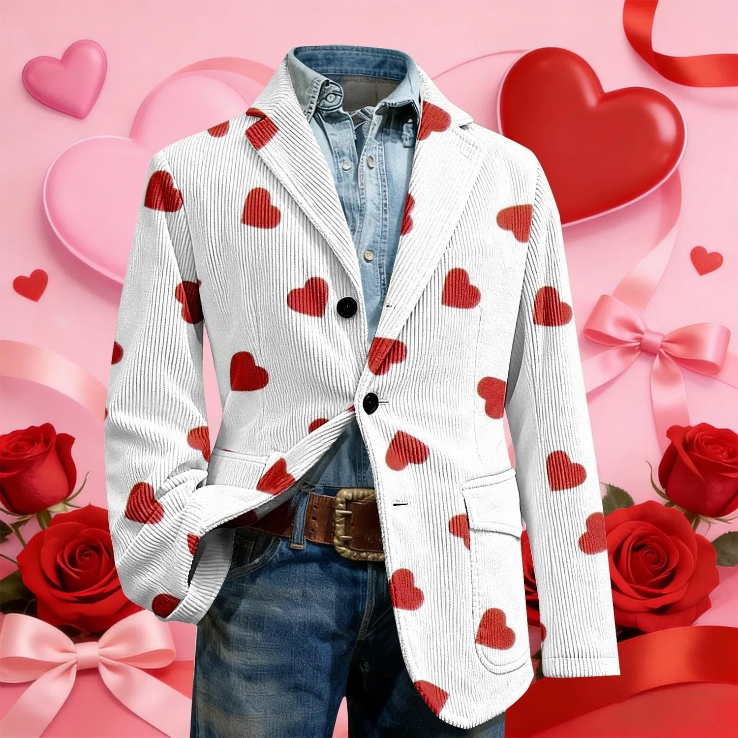 Женская куртка из вельвета с принтом Heart Print, bianco — фото 3