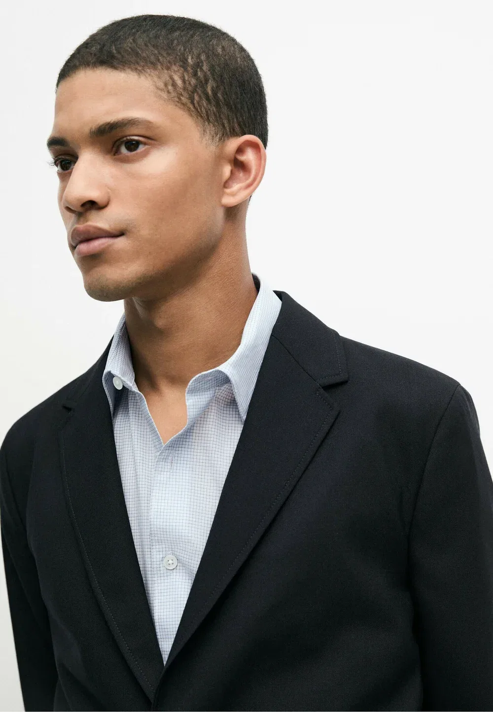 Стильный шерстяной фактурный блейзер - пиджак от костюма Massimo Dutti, Dark Blue — фото 4