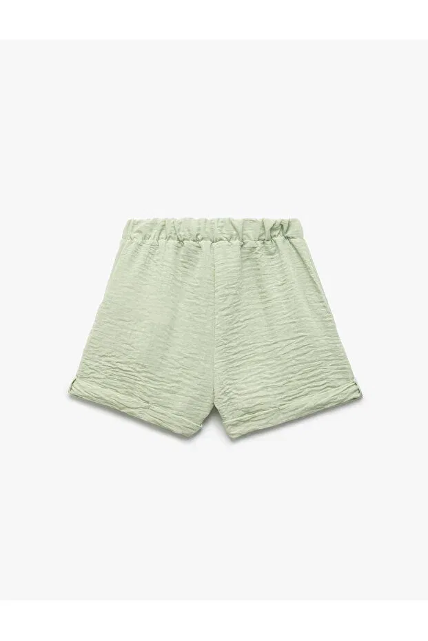 Детские шорты для девочек свободного кроя Folded Leg Linen Look Loose Fit Bow Koton, Green — фото 2