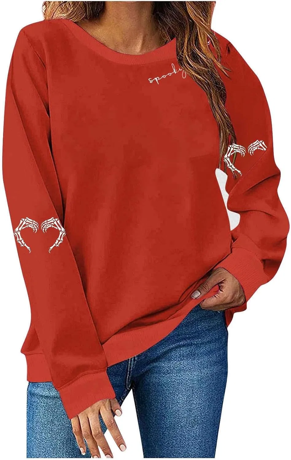 Женский свитшот с длинным рукавом Spooky Season Funny Ghost Graphic, Dd Red