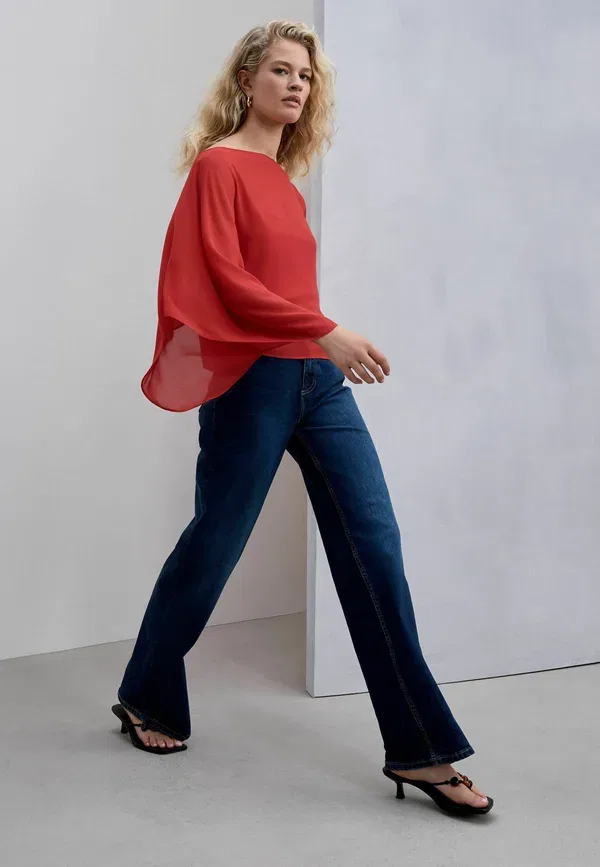 Блуза полупрозрачная Regular fit sheer layer cape sleeve top Next, red, красный — фото 2