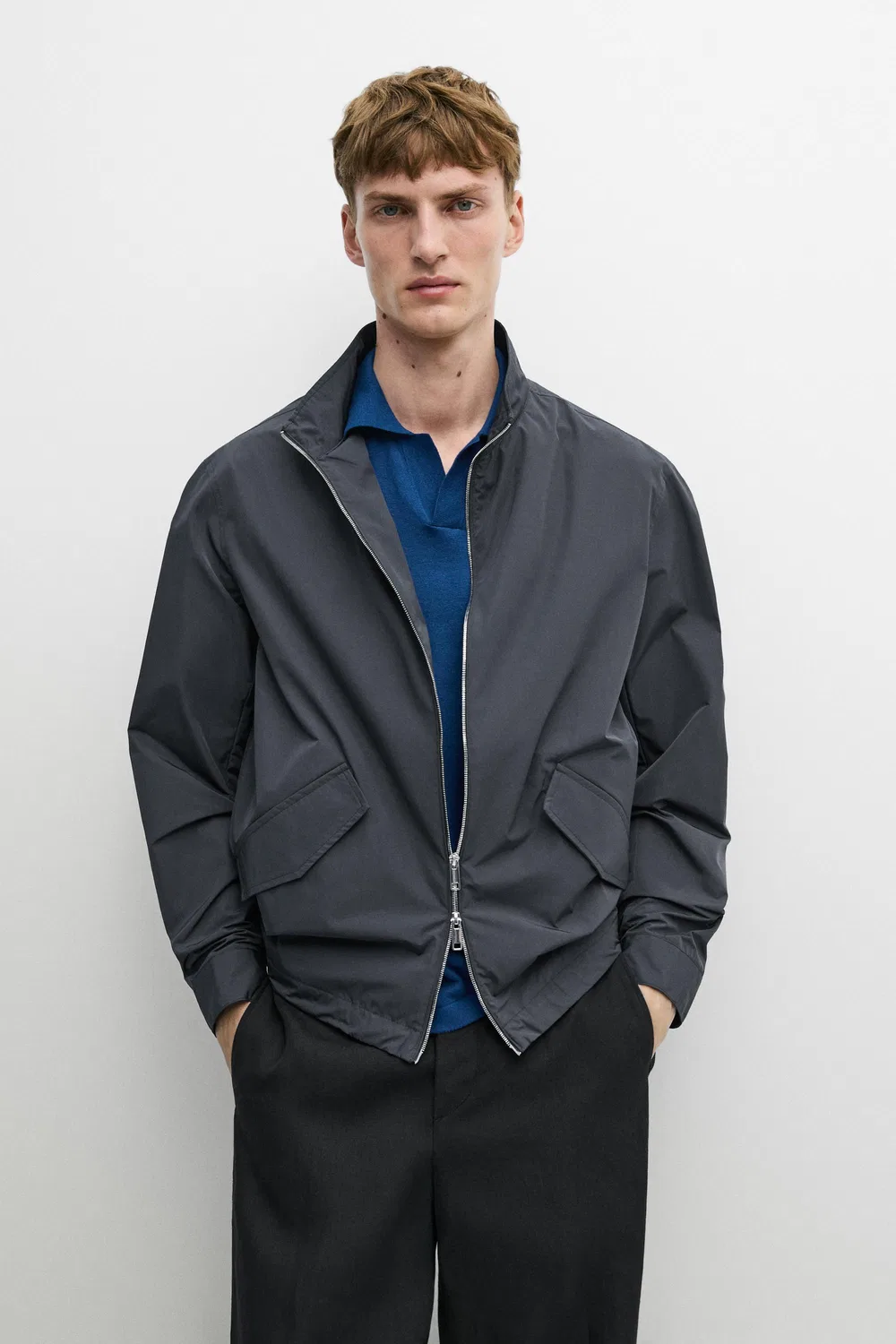 Куртка Massimo Dutti, с высоким воротником и карманами, темно-серый — фото 2