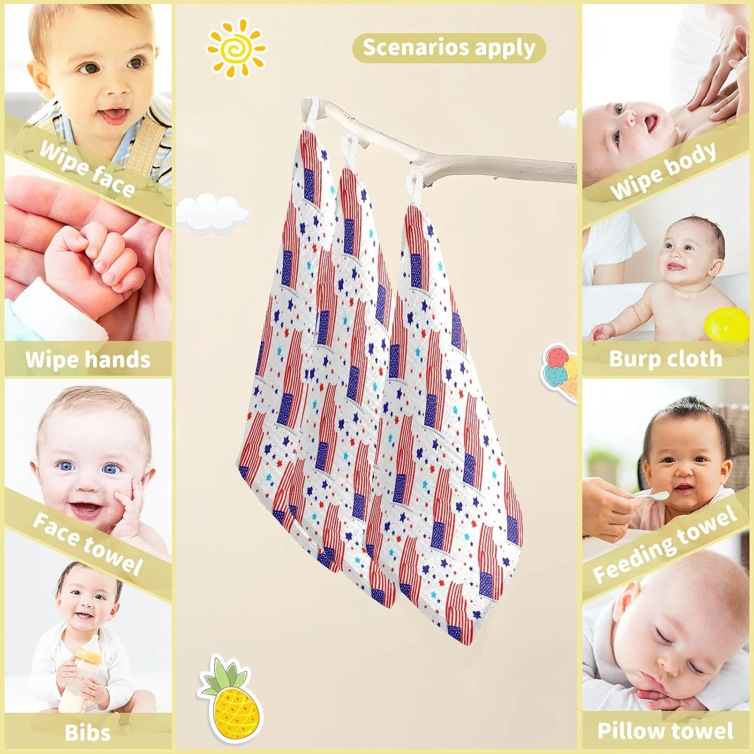 Махровая салфетка для лица JUMBEAR, 5 шт, 30x30 см, Цвет A — фото 4