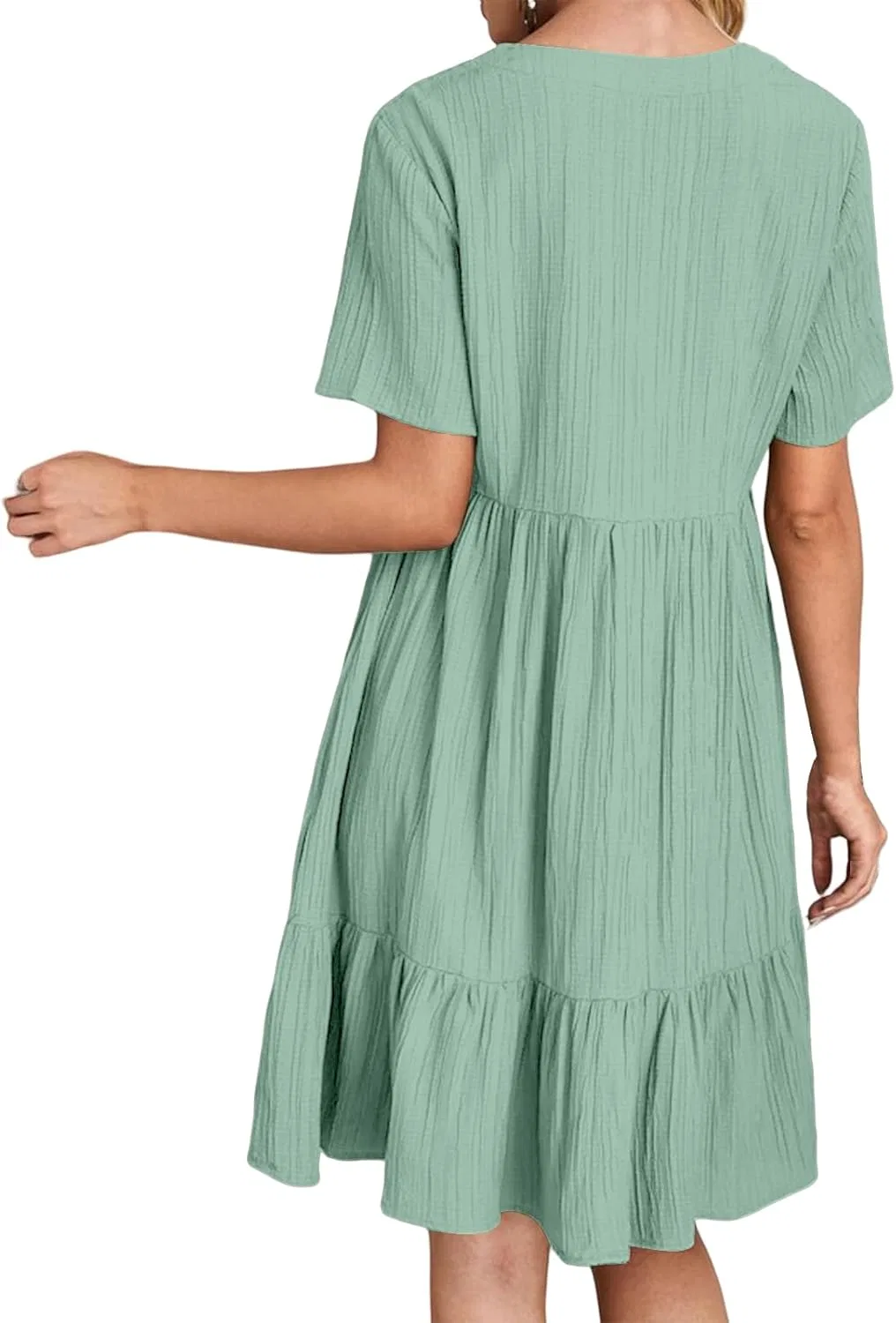 Женское летнее мини-платье с V-образным вырезом, Light Green — фото 3