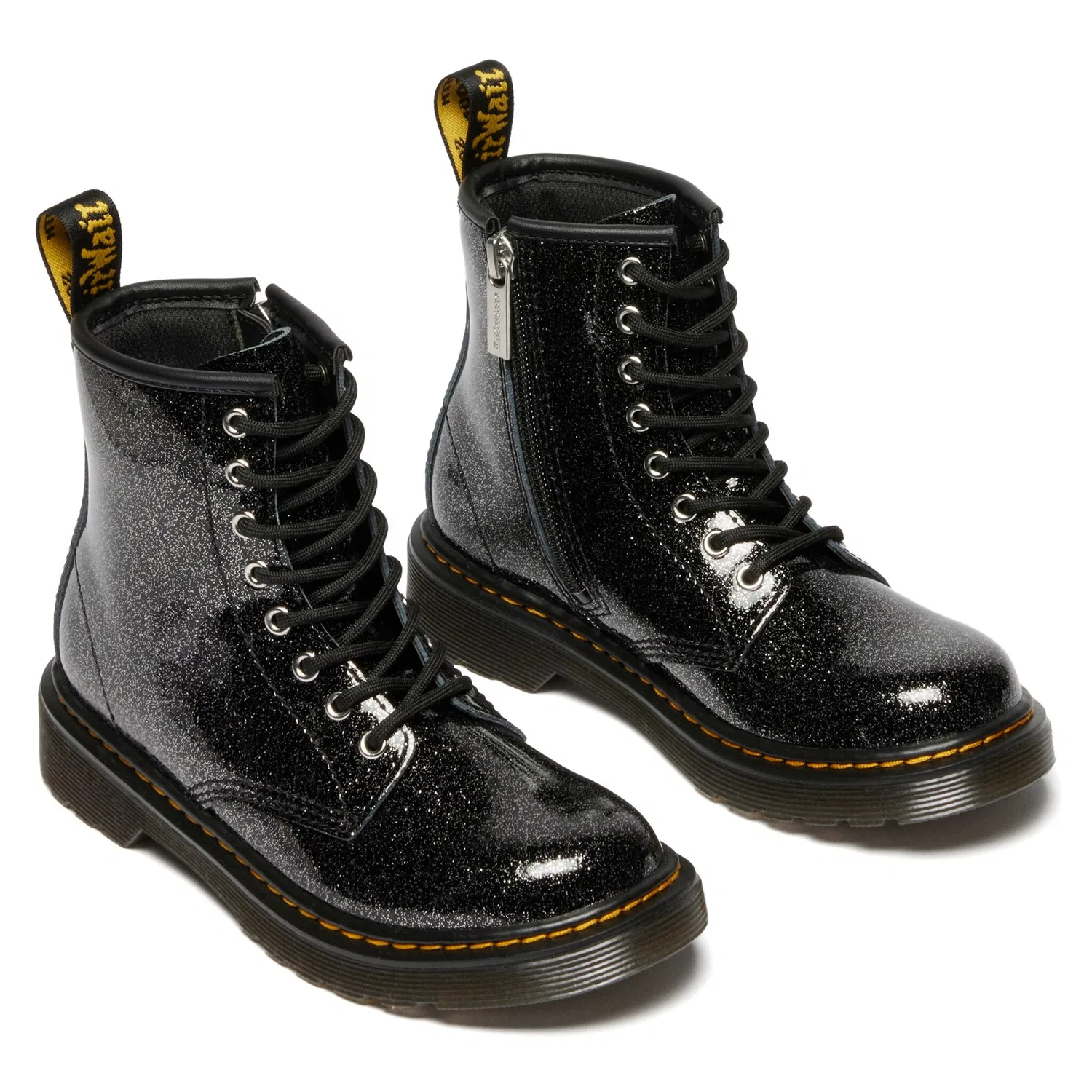 Детские ботинки Dr. Martens 8-люверсные, Black-Gray Nebula Glitter