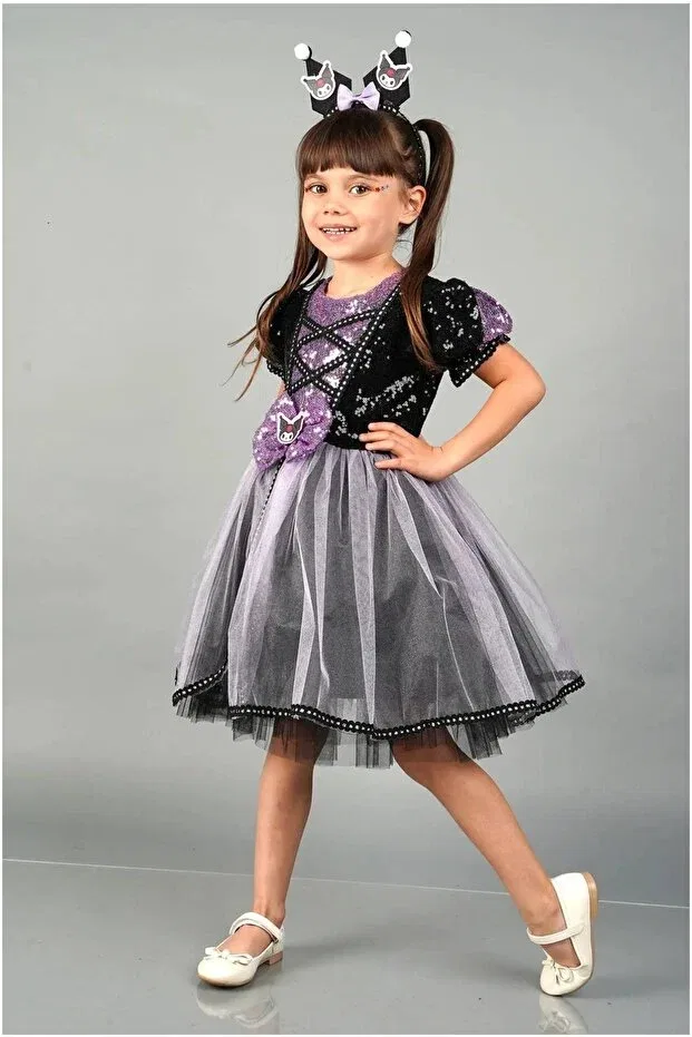 Детское платье для девочек с принтом Kuromi Crowned Birthday Party Evening Dress Diamondstar, Lila1 — фото 3