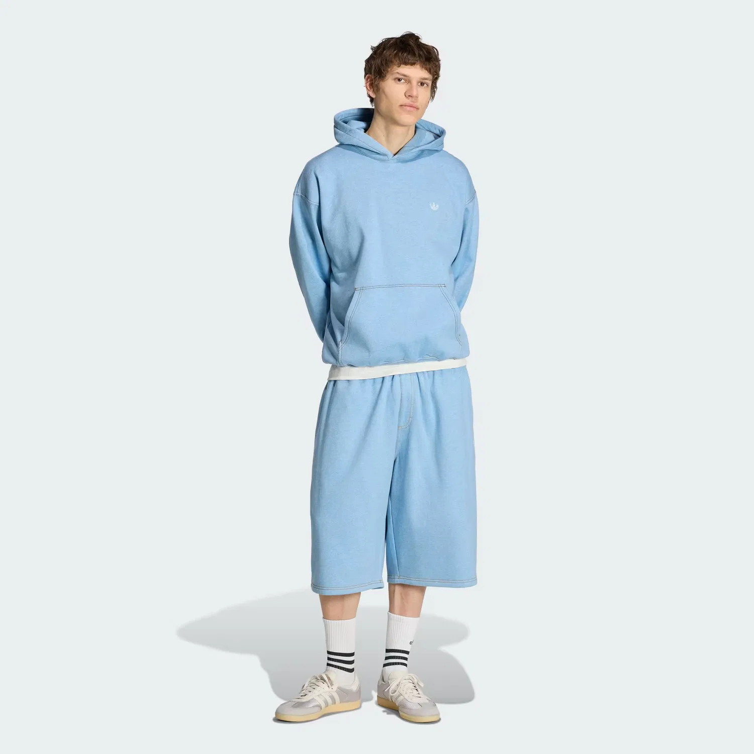 Мужское худи свободного кроя Trefoil Essentials Melange adidas Originals, светло-синий меланж — фото 3