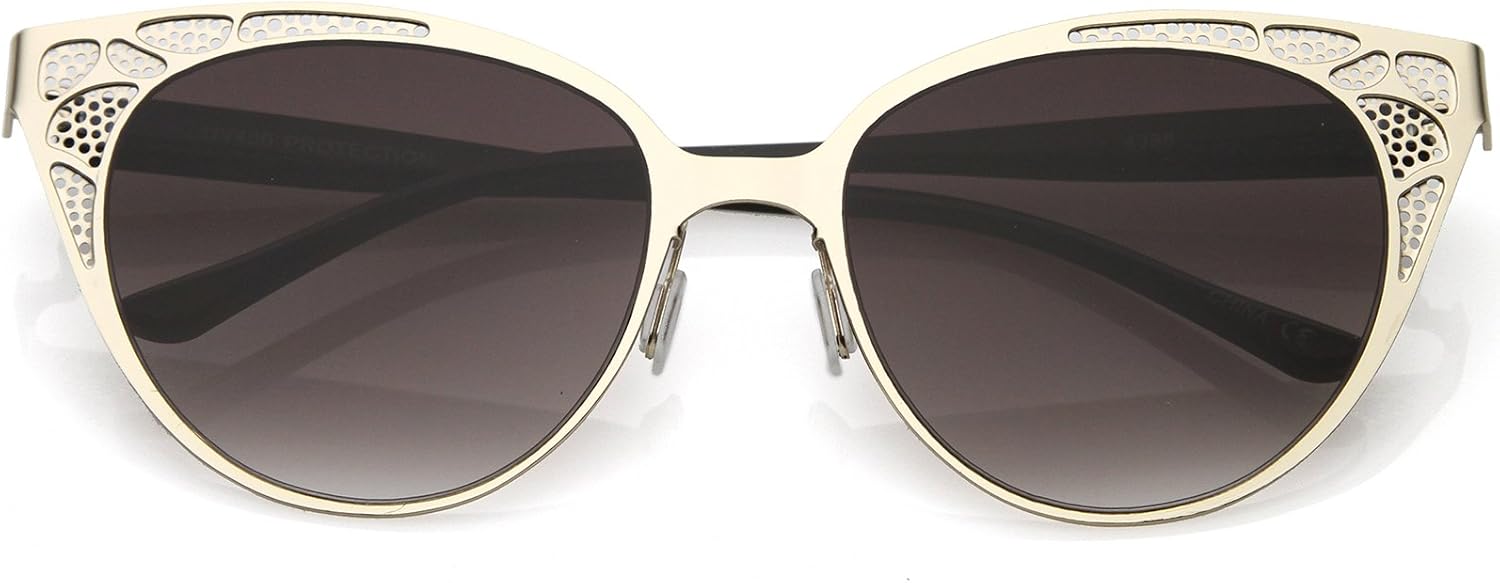 

Солнцезащитные очки zeroUV Retro с перфорированными металлическими овальными линзами нейтрального градиента и плоскими линзами в форме «кошачьего глаза», диаметр линз 54 мм, Gold / Lavender