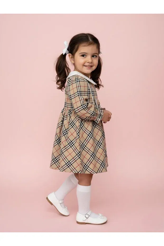 Детское платье для девочек с принтом Princess Checkered Dress Hls Kids, Brown White Red Black — фото 3