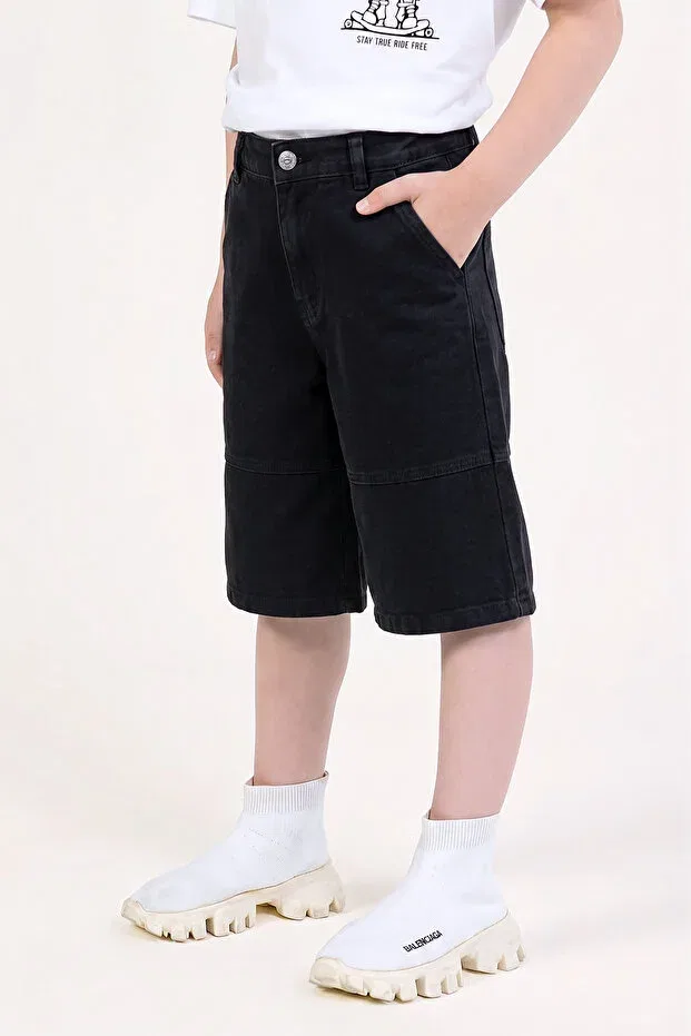 Детские шорты для мальчиков хлопковые Cargo pocket comfortable summer cotton denim fabric casual boy's jeans shorts Dmb Boys & Girls, Black — фото 3