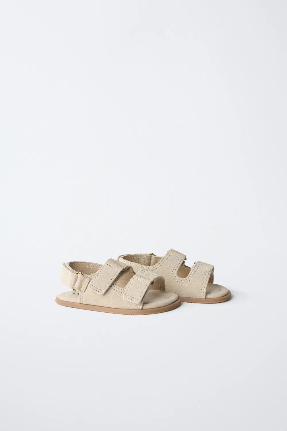 Кожаные сандалии босиком с двойным ремешком ZARA, Sand Brown — фото 2