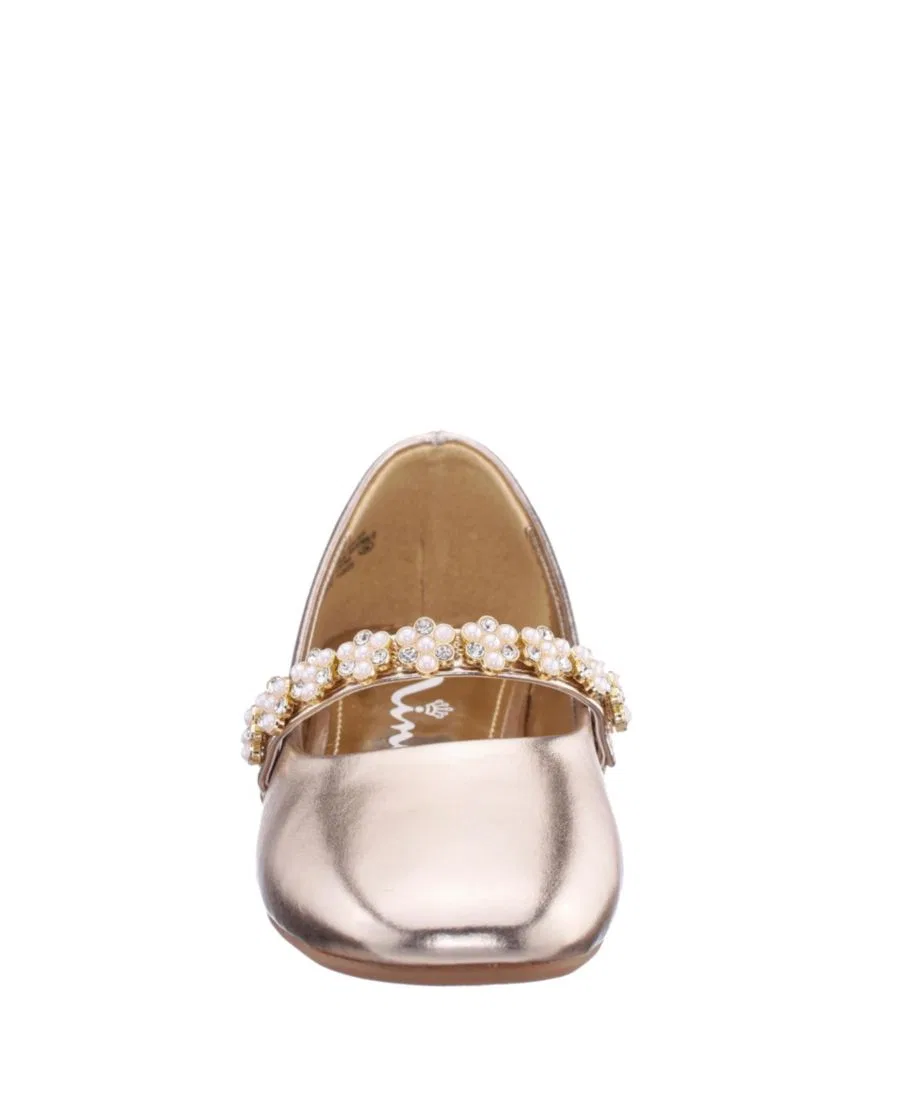 Балетки для девочек с кристаллами и жемчугом, модель JOANSIE by Nina Shoes Nina, Light Gold — фото 3