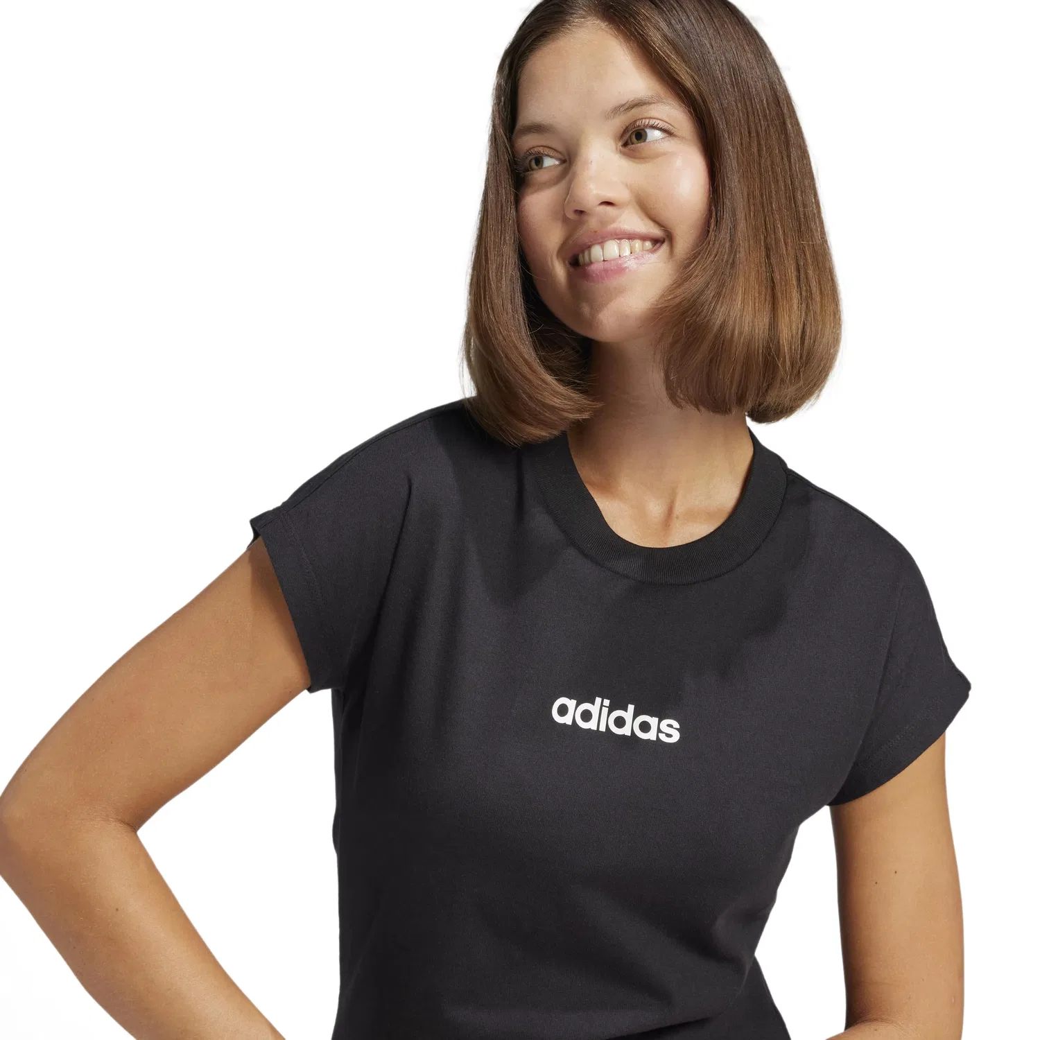 Женская хлопковая футболка Essentials Linear Cotton adidas, 2-Black / White — фото 4