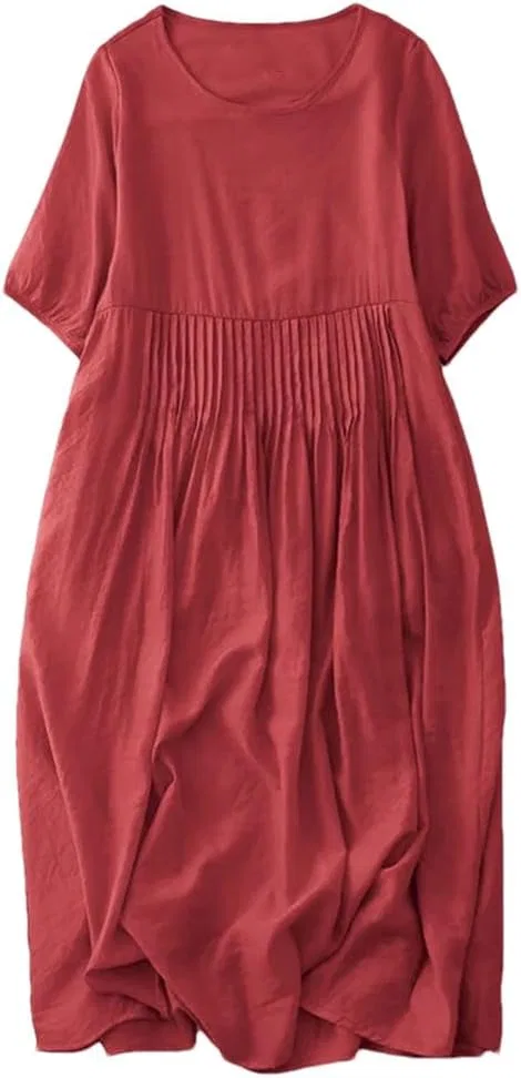 Женское свободное платье с шитьем, Red