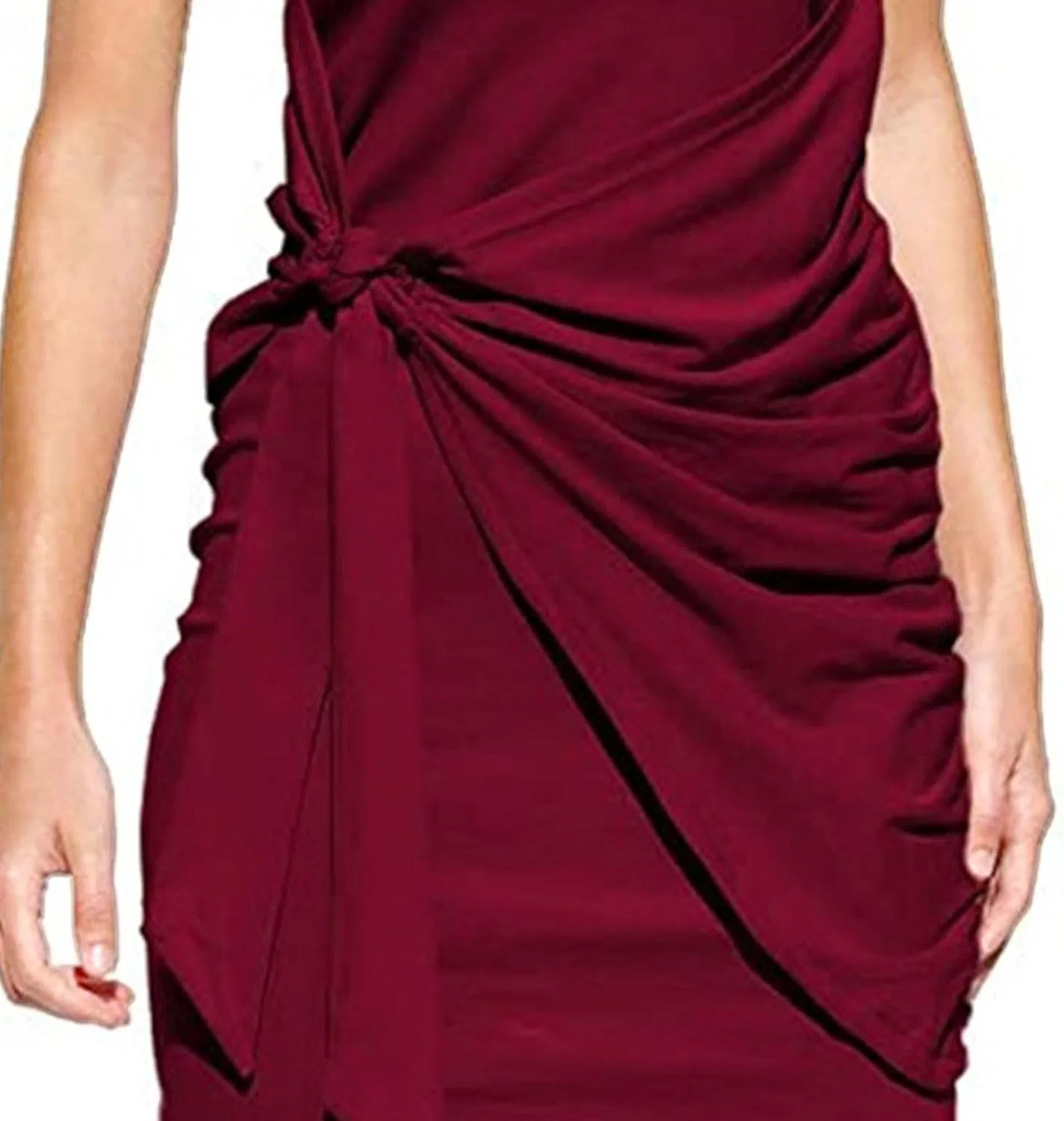 Женское летнее платье без рукавов с бантом и асимметрией, Wine Red — фото 4