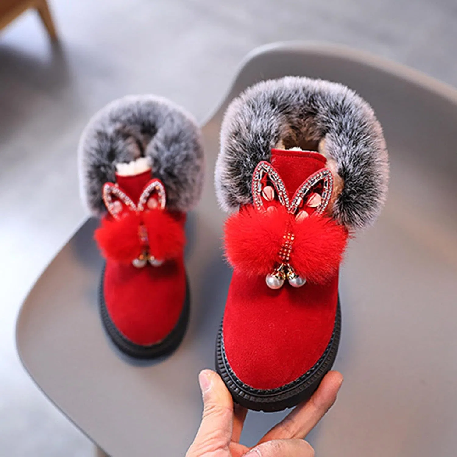 Детские зимние сапоги для девочек на флисе IWIHMIV, Red — фото 2