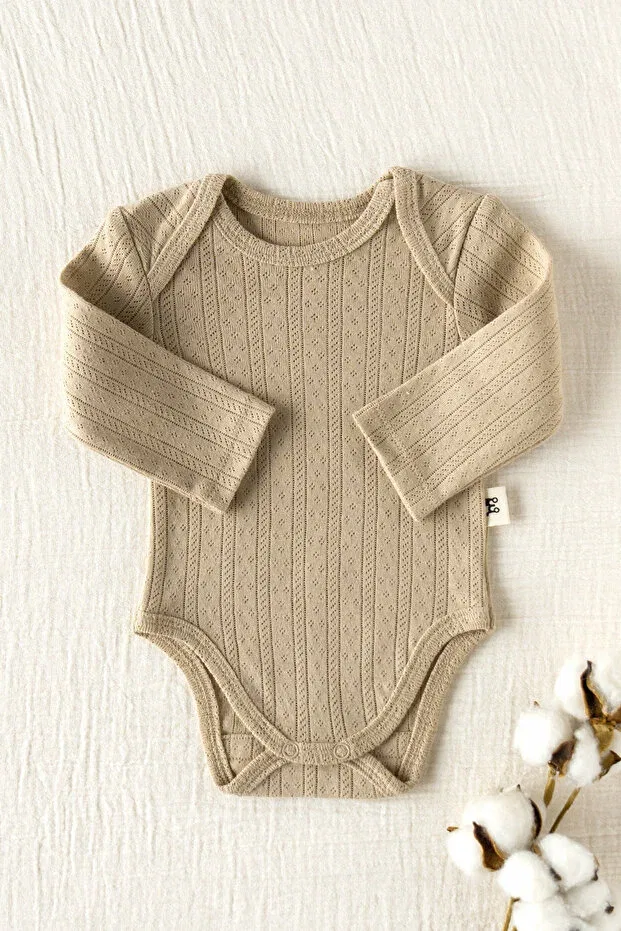 Детское боди для новорожденных с длинным рукавом Basics Mimu Baby, Latte — фото 3