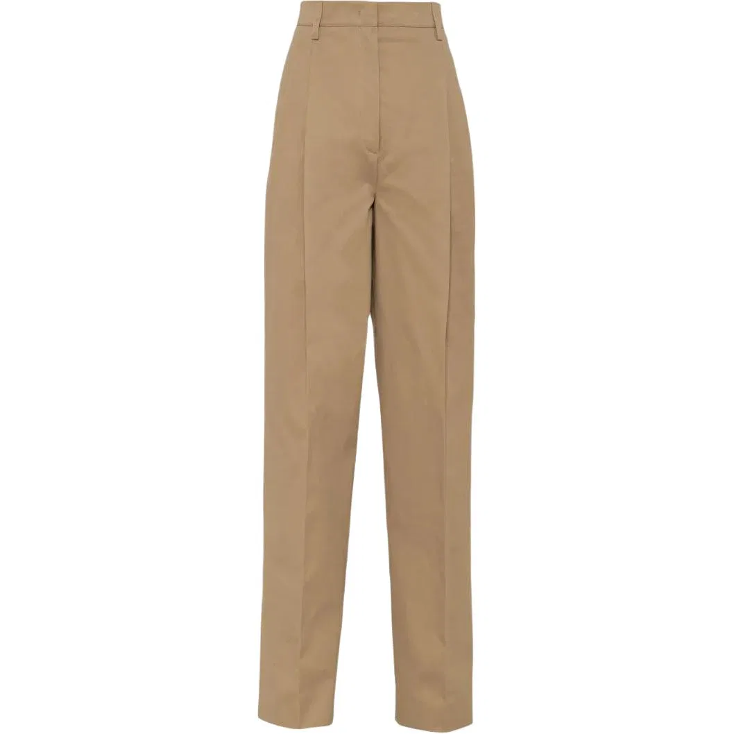 Брюки прямого кроя со складками PRADA, Khaki