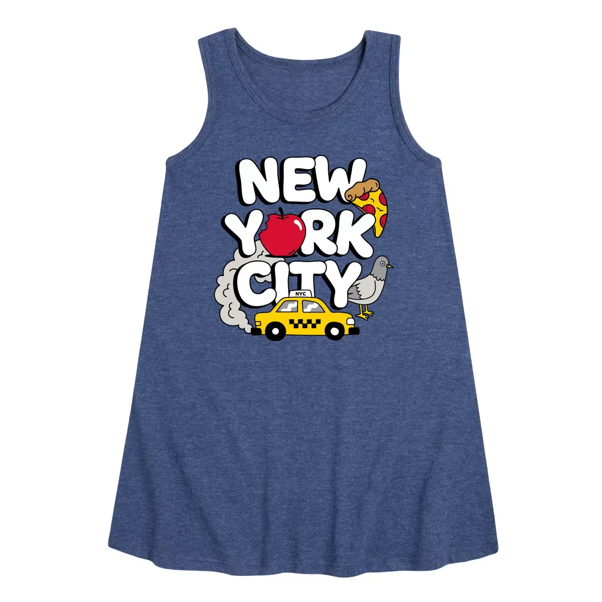 Детское платье-трапеция без рукавов New York City Collage Instant Message, Heather Navy
