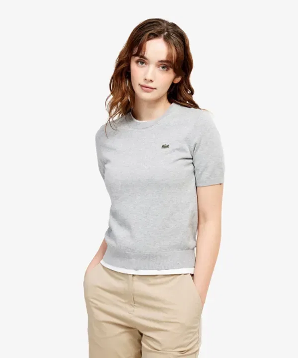 Свитер Lacoste женский базовый, круглый вырез, короткий рукав