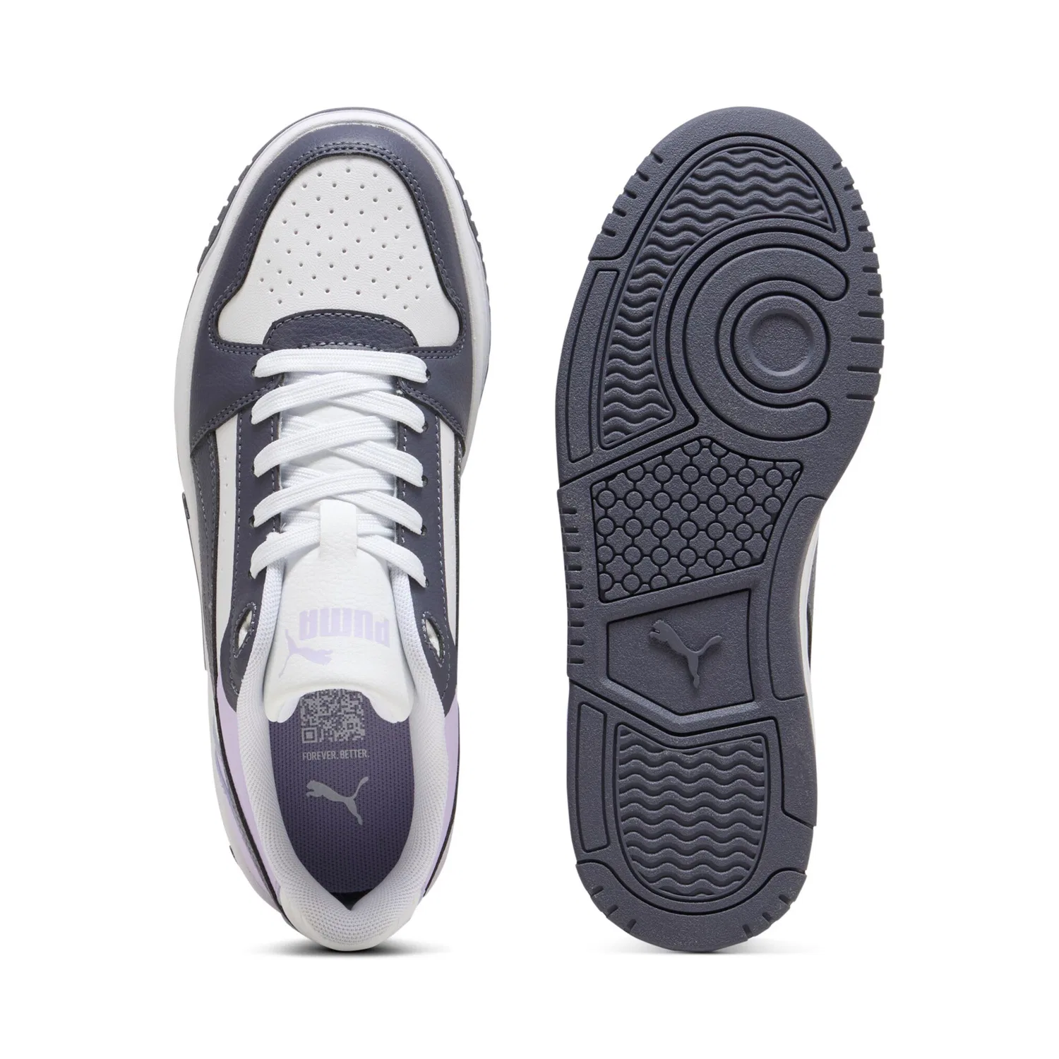 Детские кроссовки на шнуровке Rebound Slam Lo Jr PUMA, PUMA White-Inky Depths-Light Lavender — фото 4