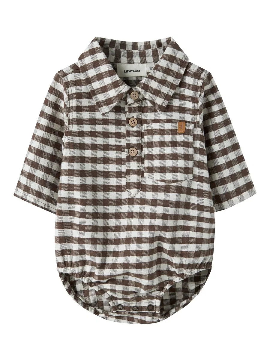 Комбинезон/боди Lil'Atelier коричневого и белого цвета