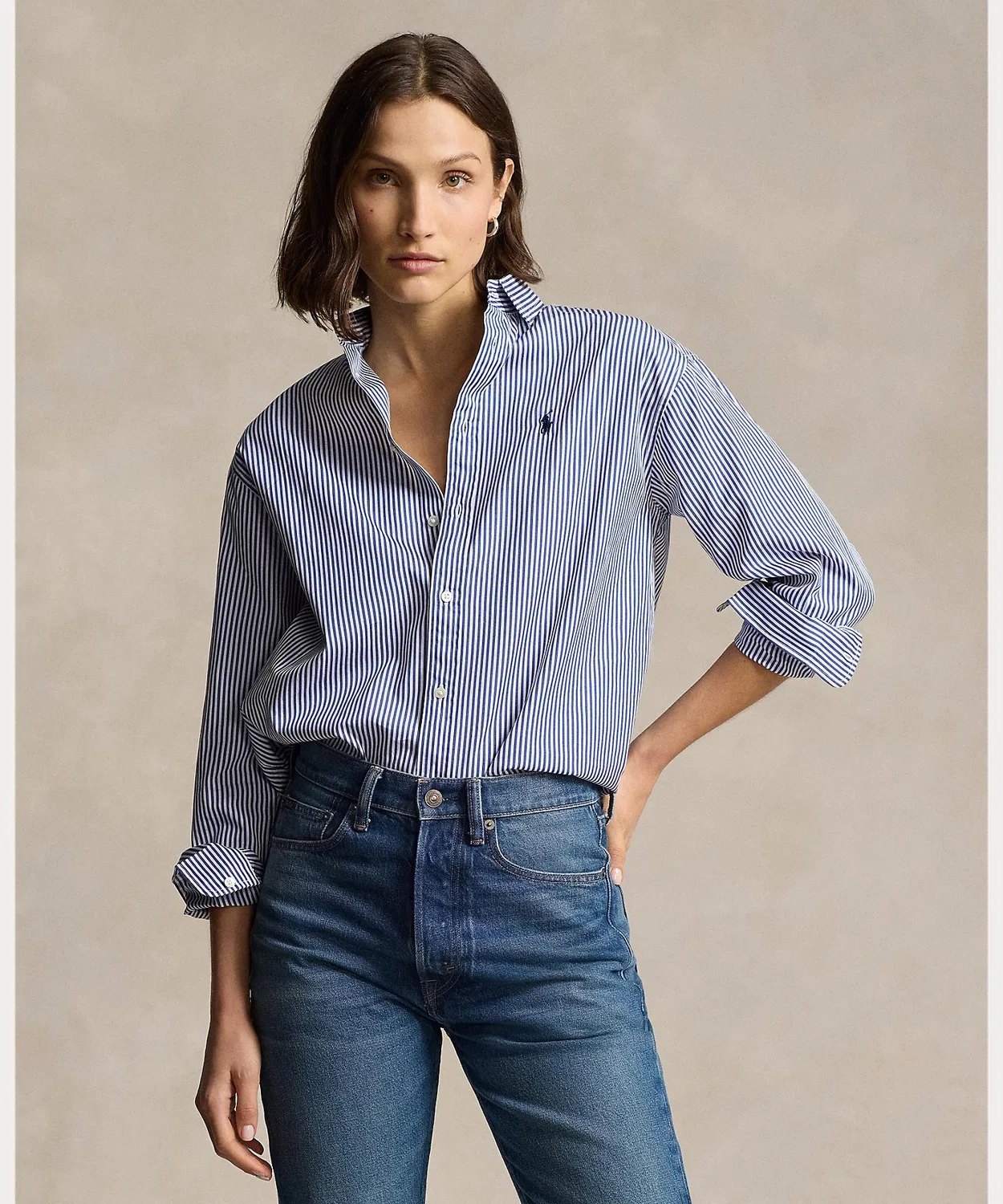 Женская хлопковая рубашка с длинным рукавомStripe Cotton Shirt POLO RALPH LAUREN, Blue