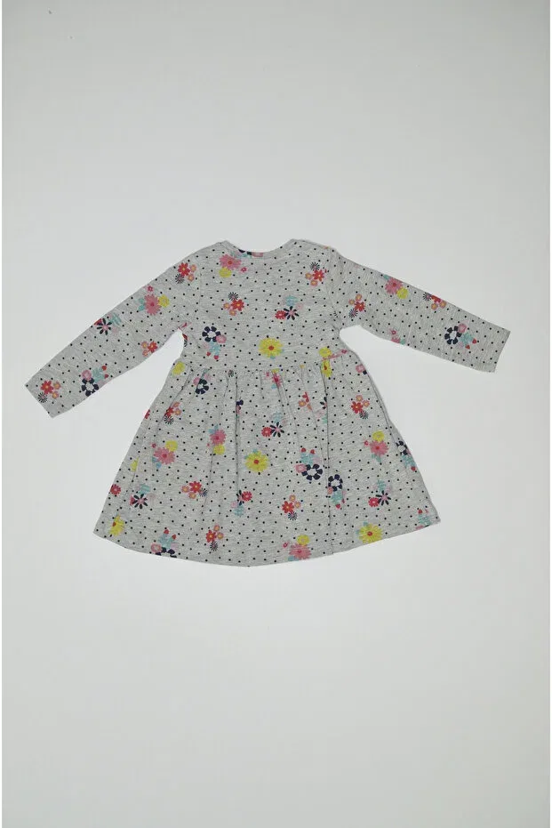 Детское платье для девочек с принтом Seasonal Long Sleeve Polka Dot Floral Patterned Bear Printed Baby Slon Kids Clup, Gray — фото 2