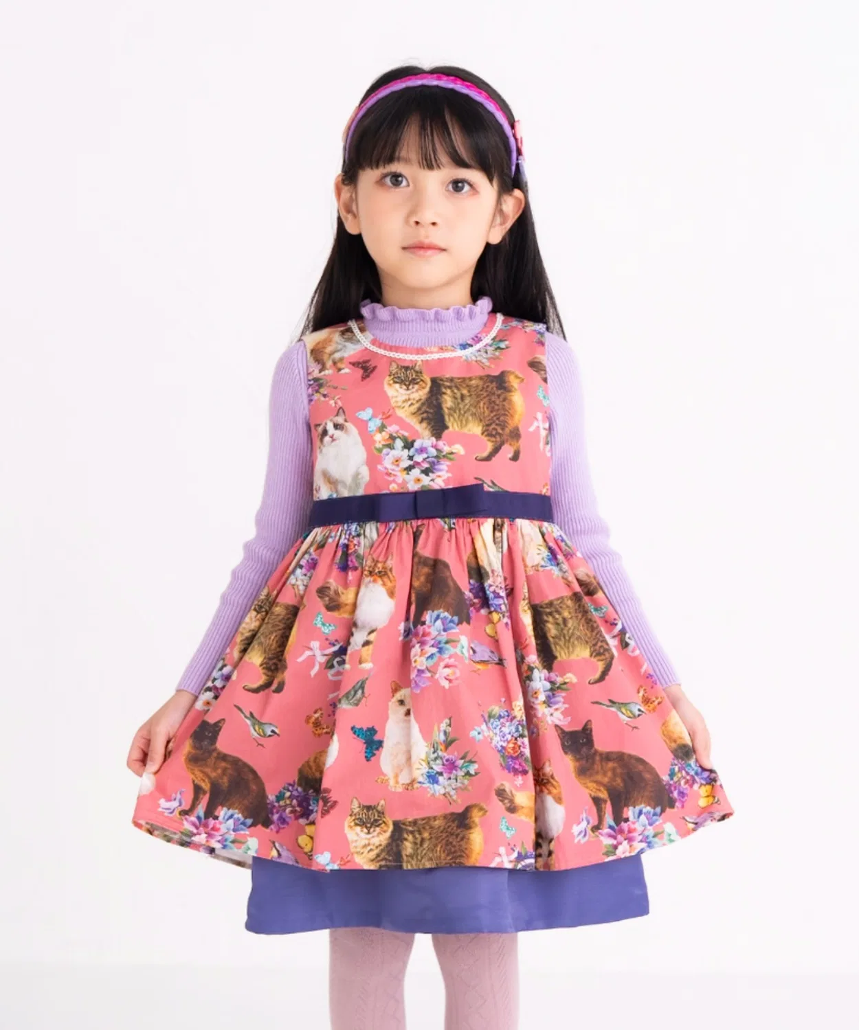 Детский сарафан с принтом кошки Pink Cat Print nino, Розовый