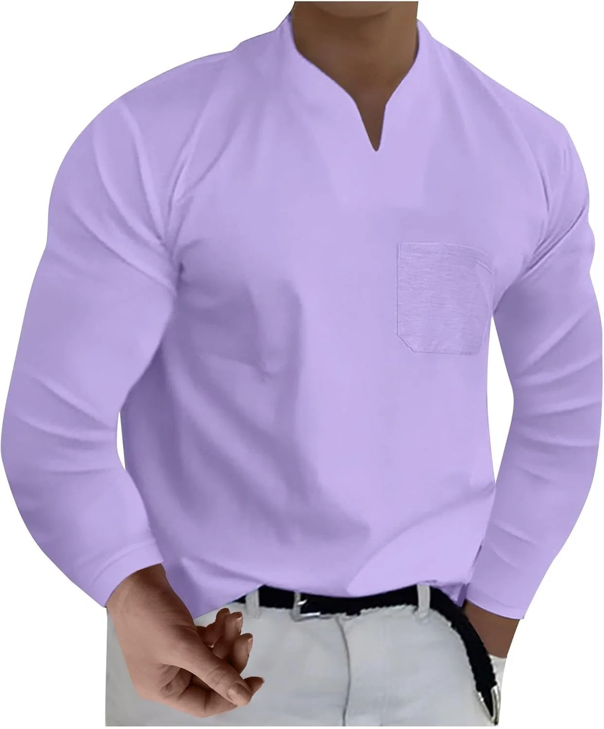 Мужская футболка с V-образным вырезом длинный рукав Generic, 3-light Purple