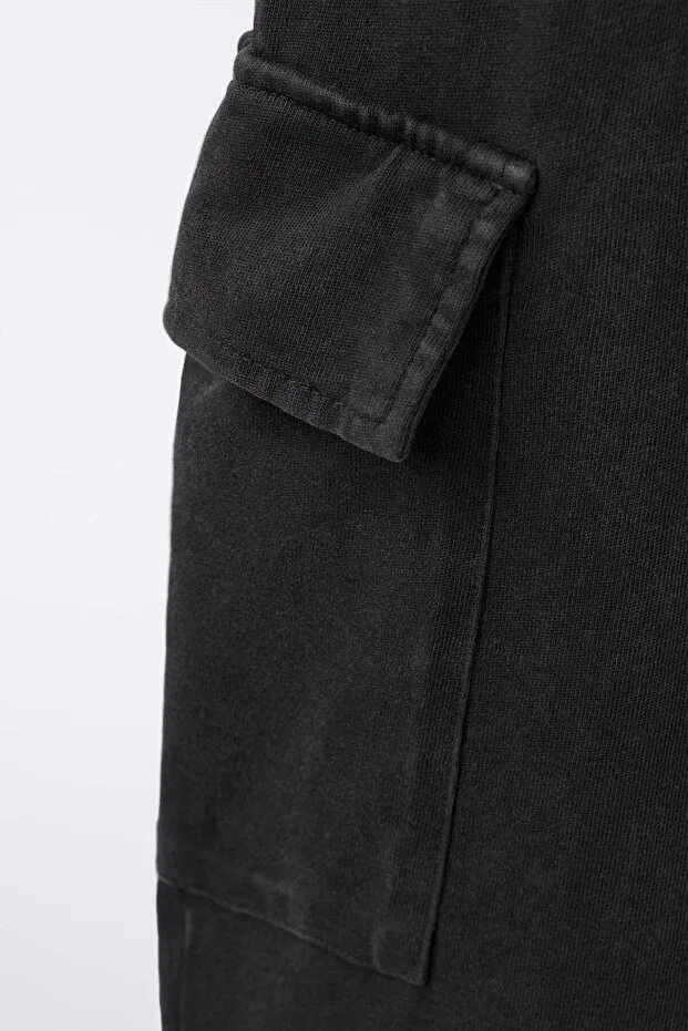 Детские брюки для девочек широкие карго Washed effect wide leg cargo pants Zeyderkids, Black — фото 3