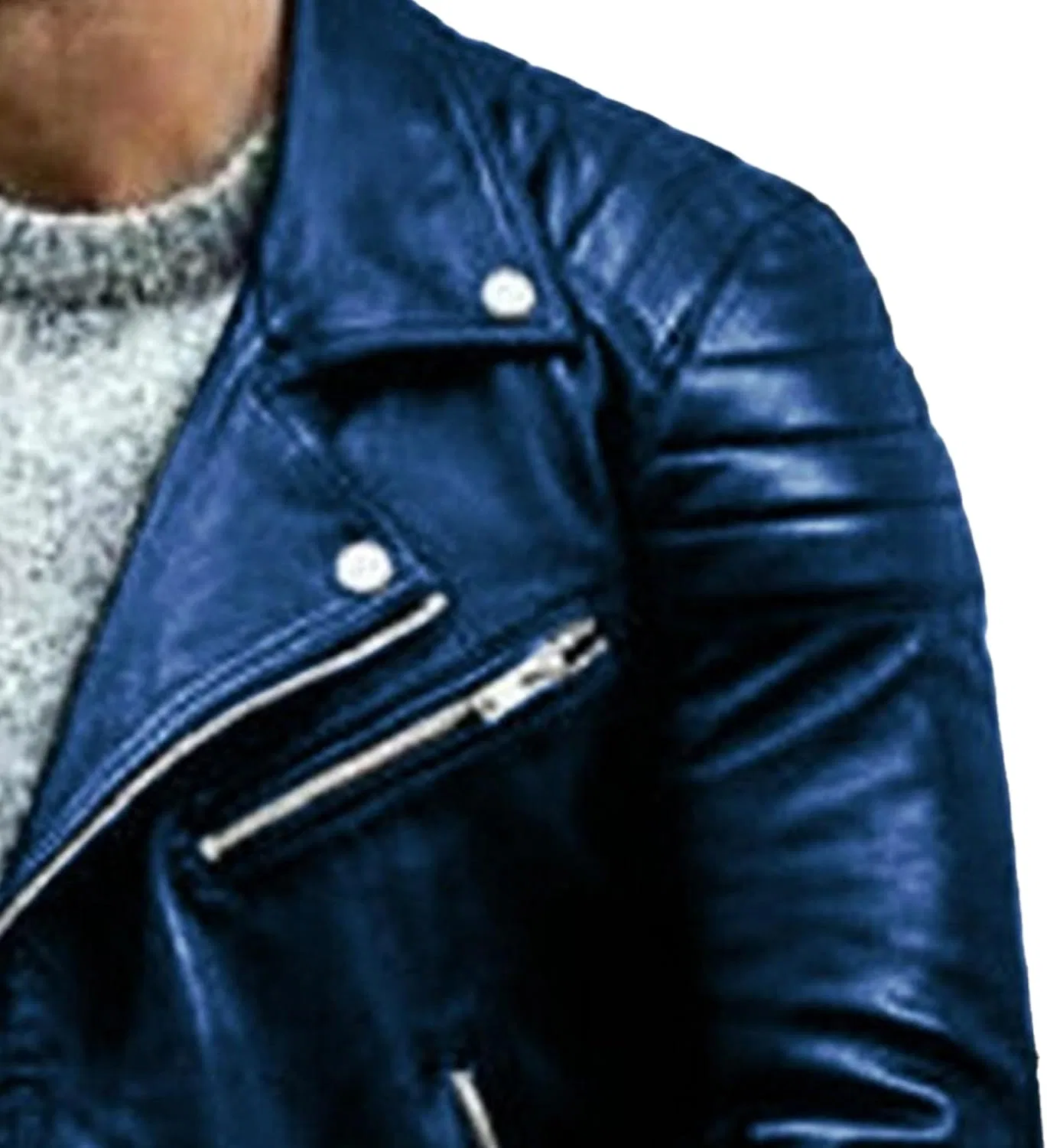 Мужская куртка из экокожи с молнией, Biker Jacket, синий — фото 3