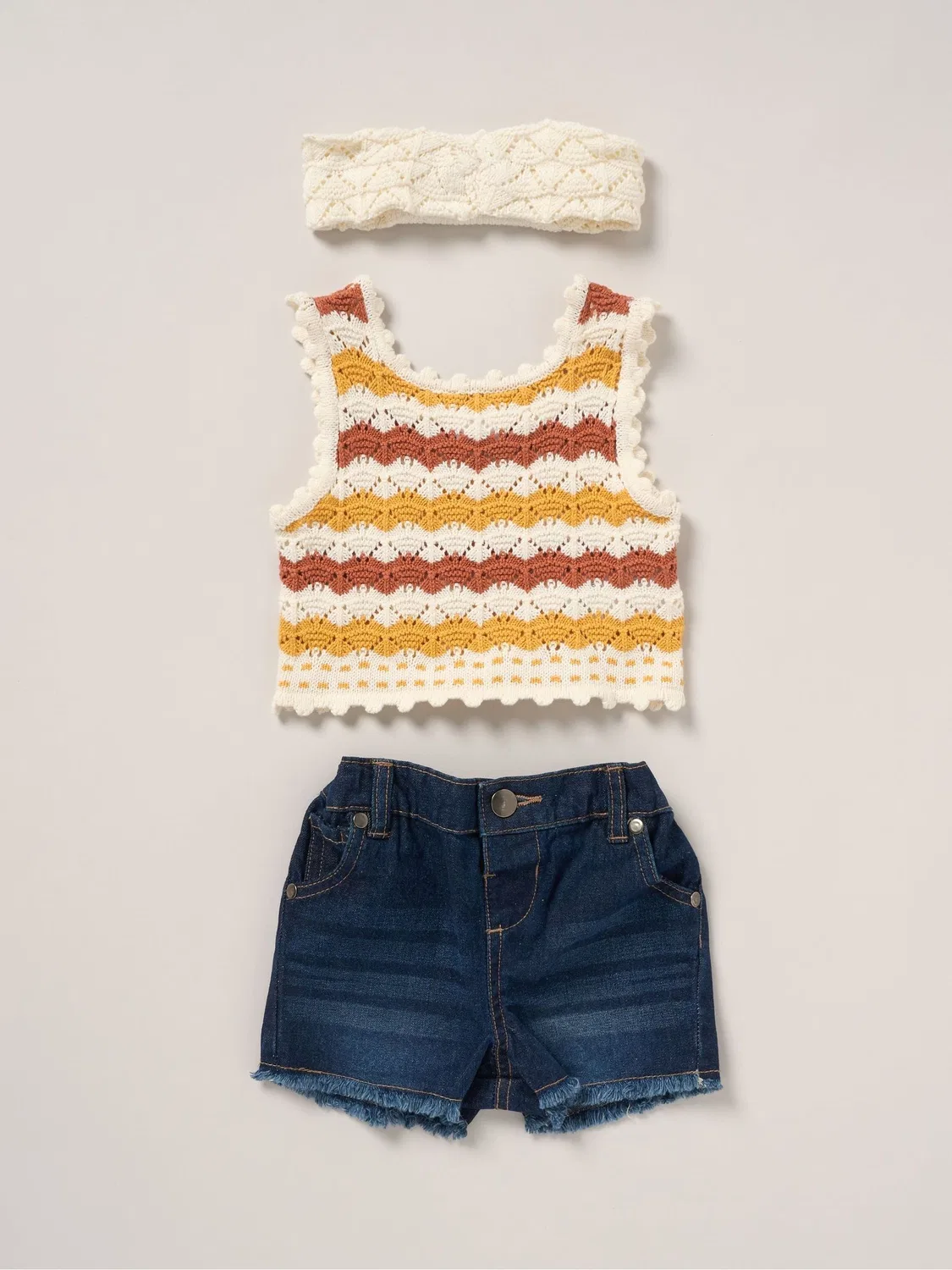 Комплект одежды для мальчика True Knit Top Shorts and Headband Miss, кремовый/голубой — фото 2