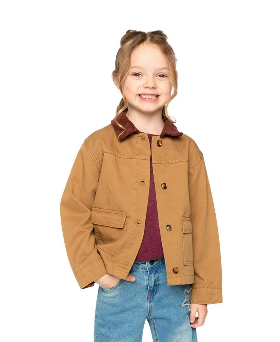 Барн-куртка из твила Varsity League Little and Big Deux par Deux, Brown Printed Thrush — фото 4